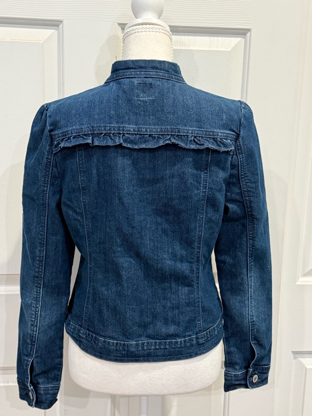 Tommy Girl Denim Jacket Ruffle Trim Fitted Blue Jean Jacket M - Picture 5 of 9